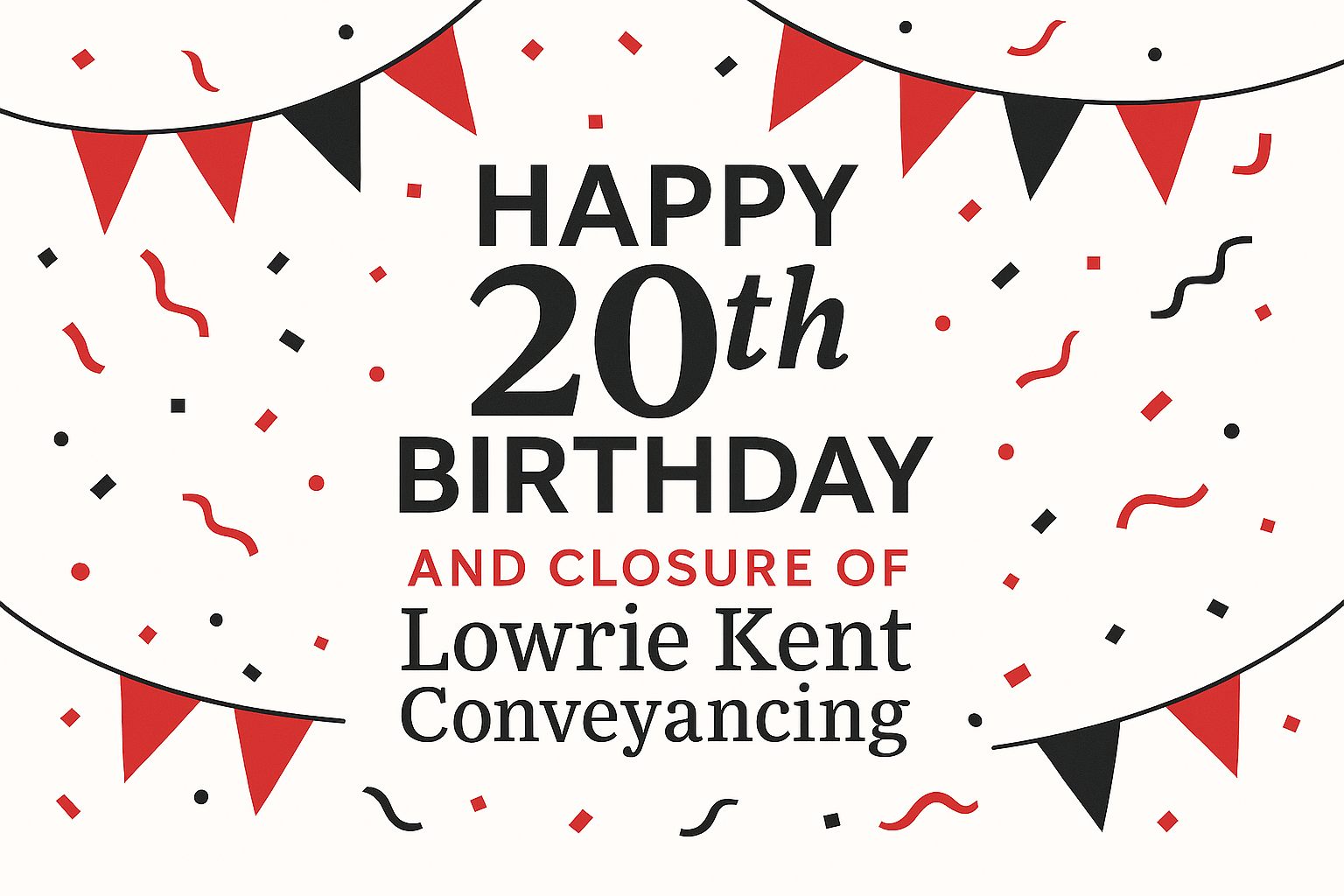 Happy 20th Birthday and closure of Lowrie Kent Conveyancing